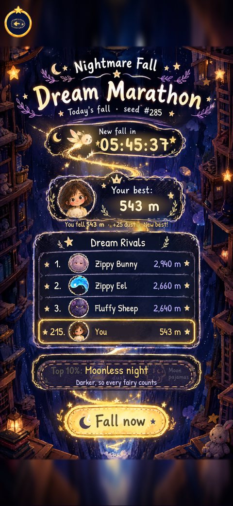 Dream Marathon screen with tonight's fall and Dream Rivals